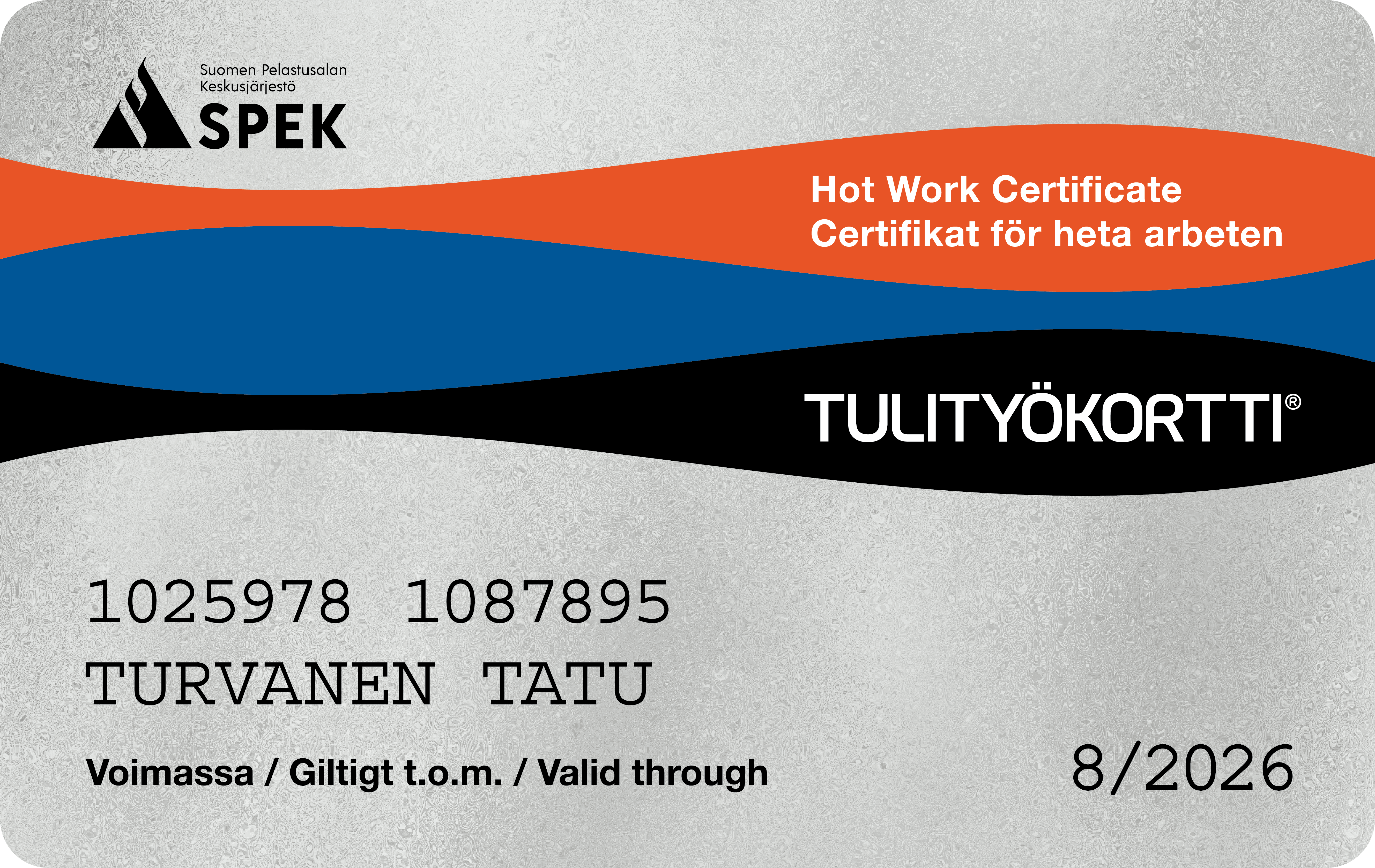 Tulityökortti koulutustiloissa