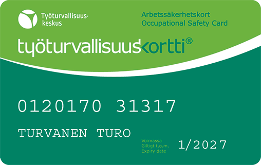 Työturvallisuuskortti koulutustiloissa