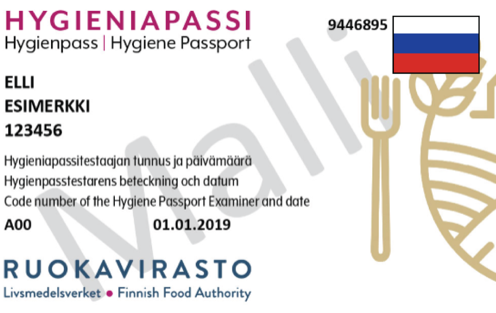 Hygieniapassi - harjoittelu (venäjän kielellä)